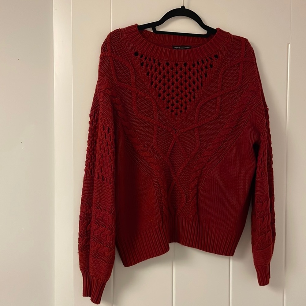 Dark red drop shoulder knit sweater. Size M